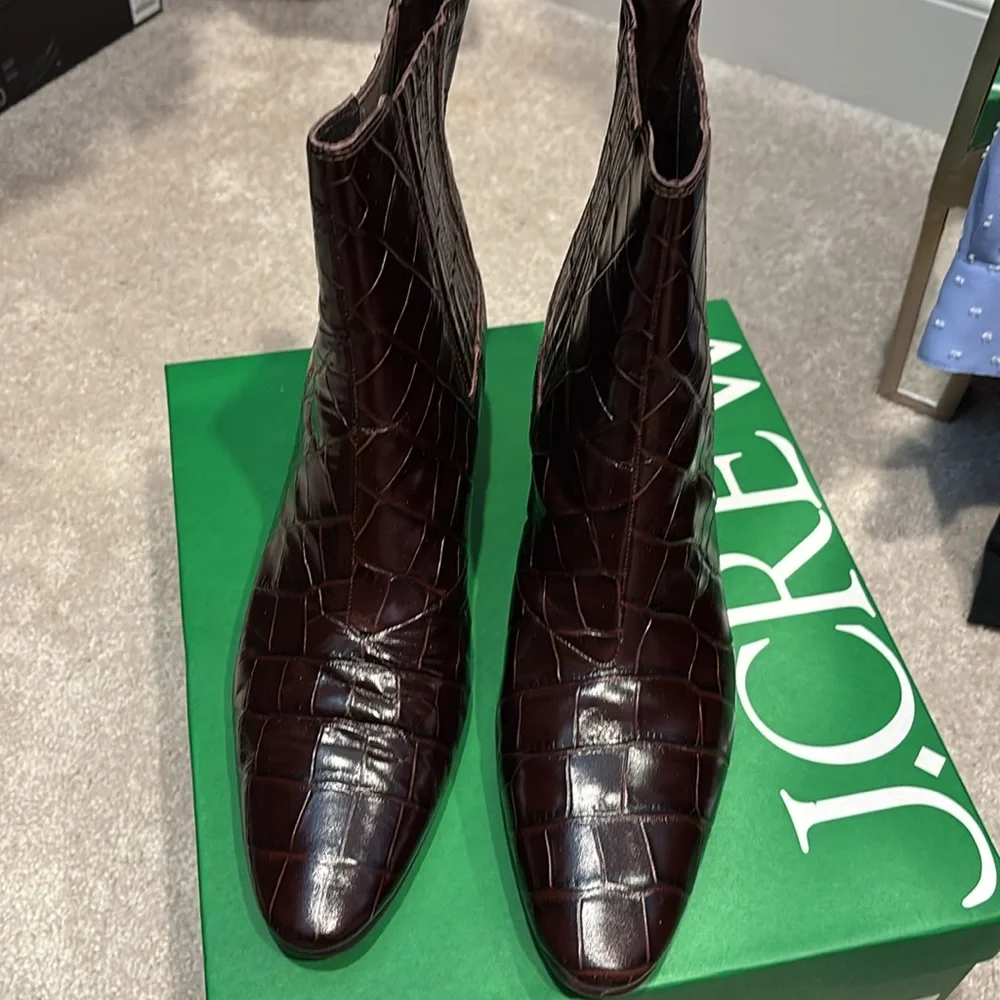 J. Crew Dark Brown Croc-Embossed Ankle Boots - Picture 5 of 8